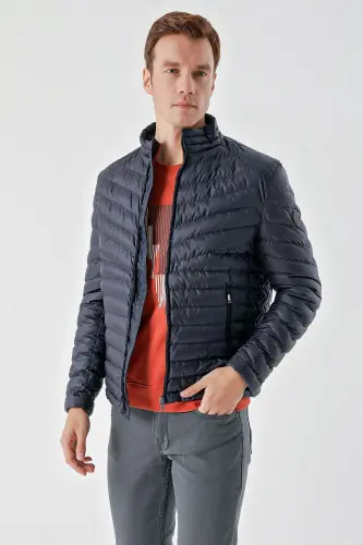 Lacivert Su İtici Rüzgar Geçirmez Dynamic Fit Rahat Kesim Şişme Mont-Lacivert - 1