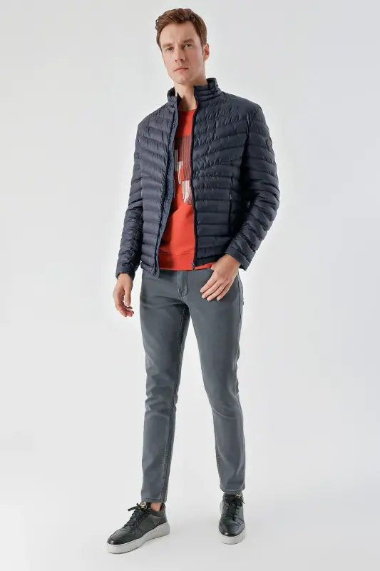 Lacivert Su İtici Rüzgar Geçirmez Dynamic Fit Rahat Kesim Şişme Mont-Lacivert - 6