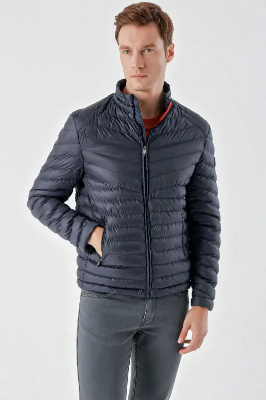 Lacivert Su İtici Rüzgar Geçirmez Dynamic Fit Rahat Kesim Şişme Mont-Lacivert - 2