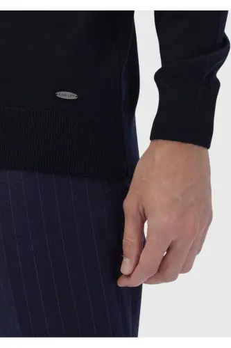 Lacivert Tam Balıkçı Yaka Düz Örgü Yün Karışımlı Triko Kazak-Lacivert - 5