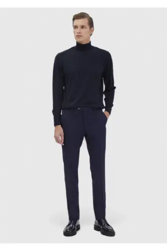 Lacivert Tam Balıkçı Yaka Düz Örgü Yün Karışımlı Triko Kazak-Lacivert - RAMSEY (1)