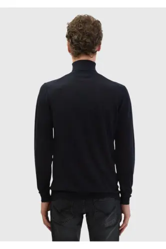 Lacivert Tam Balıkçı Yaka Düz Örgü Yün Karışımlı Triko-Lacivert - 6