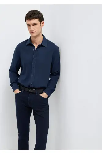 Lacivert (TENCEL™) Liyosel Gömlek Regular Fit / Normal Kesim 0210818-70494-Lacivert - 1