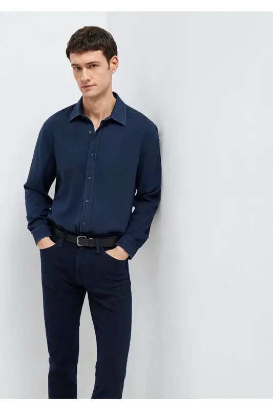 Lacivert (TENCEL™) Liyosel Gömlek Regular Fit / Normal Kesim 0210818-70494-Lacivert - 1