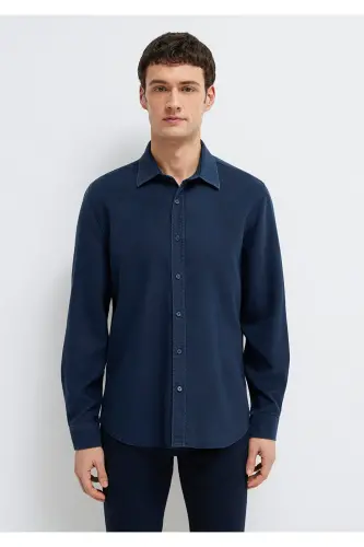 Lacivert (TENCEL™) Liyosel Gömlek Regular Fit / Normal Kesim 0210818-70494-Lacivert - 5