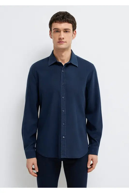 Lacivert (TENCEL™) Liyosel Gömlek Regular Fit / Normal Kesim 0210818-70494-Lacivert - 5
