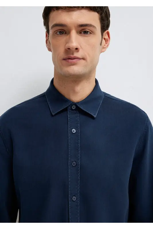 Lacivert (TENCEL™) Liyosel Gömlek Regular Fit / Normal Kesim 0210818-70494-Lacivert - 7