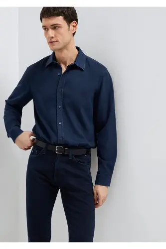 Lacivert (TENCEL™) Liyosel Gömlek Regular Fit / Normal Kesim 0210818-70494-Lacivert - MAVI (1)