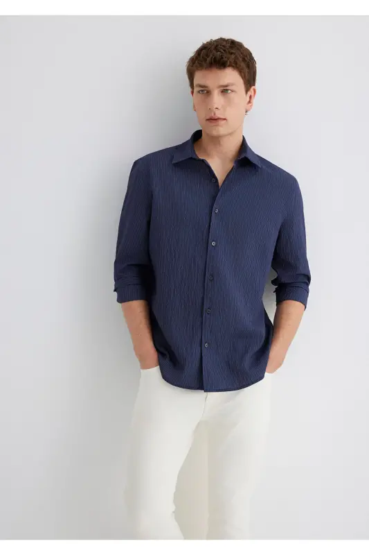 Lacivert Tencel TM Modal Ko'ylak Regular Fit / Norm - 1