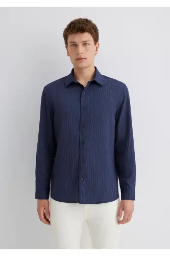 Lacivert Tencel TM Modal Ko'ylak Regular Fit / Norm - 3