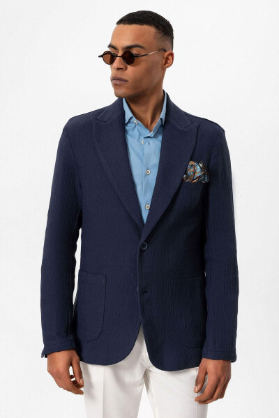 Lacivert Torba Cepli Astarsız Erkek Blazer Ceket - Lacivert - 10