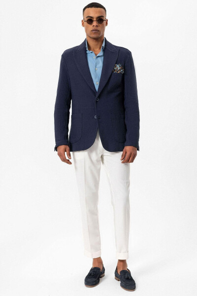 Lacivert Torba Cepli Astarsız Erkek Blazer Ceket - Lacivert - 11
