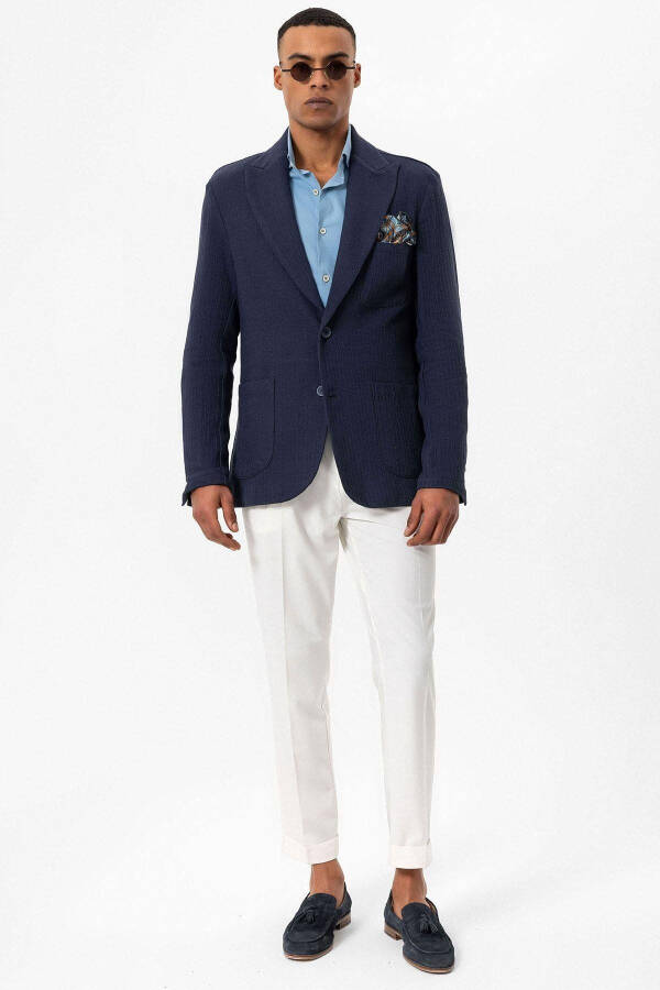 Lacivert Torba Cepli Astarsız Erkek Blazer Ceket - Lacivert - 11