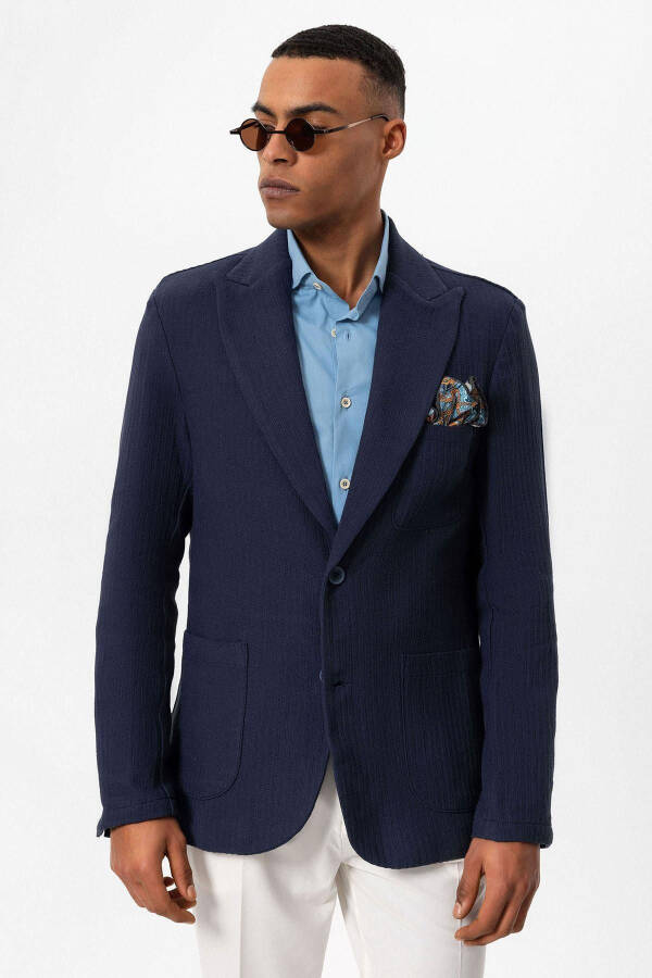 Lacivert Torba Cepli Astarsız Erkek Blazer Ceket - Lacivert - 2