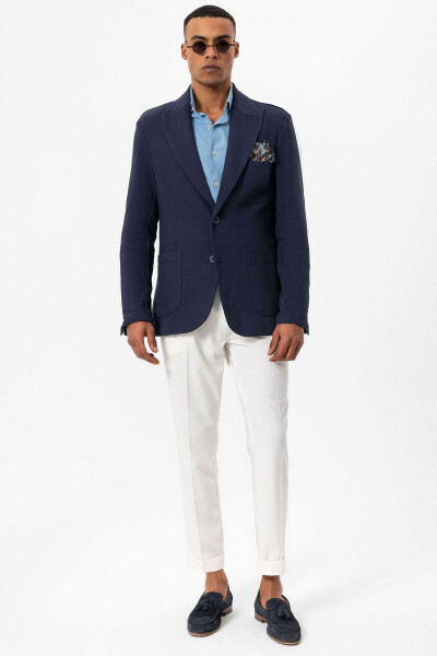 Lacivert Torba Cepli Astarsız Erkek Blazer Ceket - Lacivert - 3