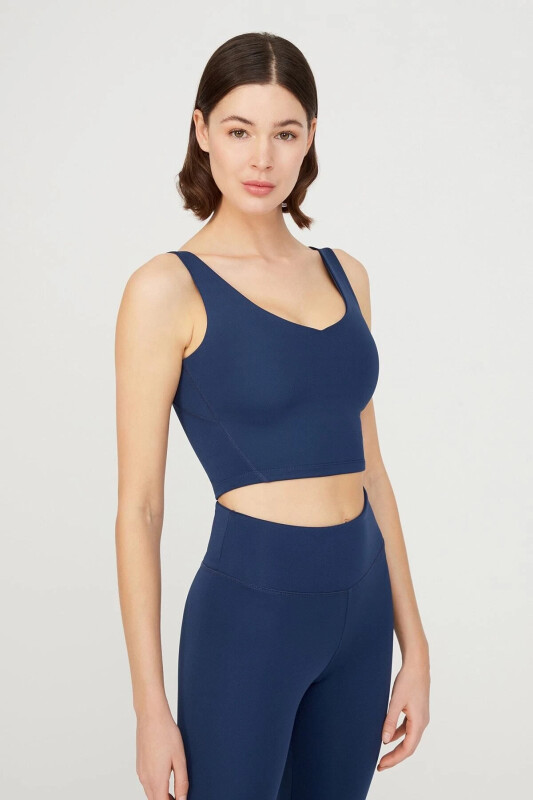 Lacivert V Yaka Hafif Destekli Kaplı Spor Sütyeni Vneck-Lacivert - 1