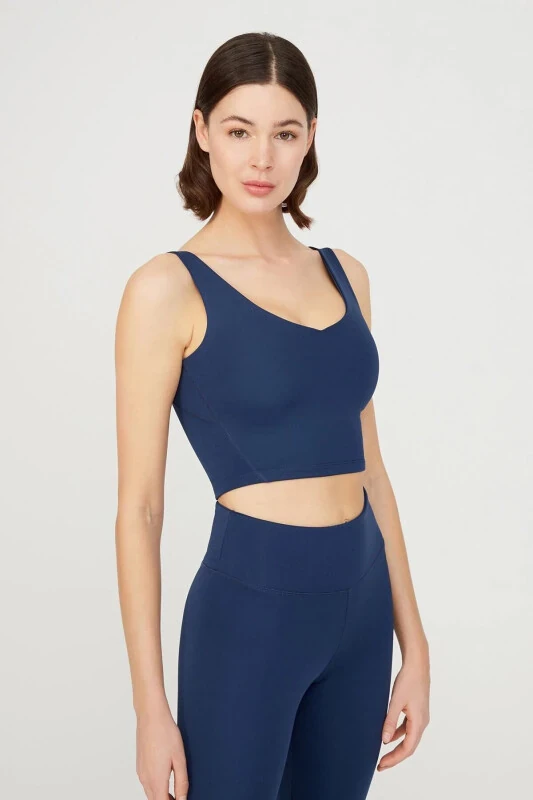 Lacivert V Yaka Hafif Destekli Kaplı Spor Sütyeni Vneck-Lacivert - LOS OJOS