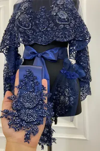 Lacivert Vıp Deluxe Kelin Duvoği Seti-Lacivert - 7