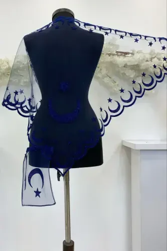 Lacivert Xina Duvaği, Kelin Duvaq Seti Kuyov Yelkasi Omuz Oʻrtugi Sholi El Guli 8 Boʻlak Taqm-Lacivert - 6