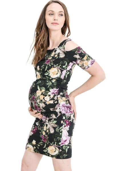 LaClef Women's Cold Shoulder Maternity Midi Dress - Modazone (1)