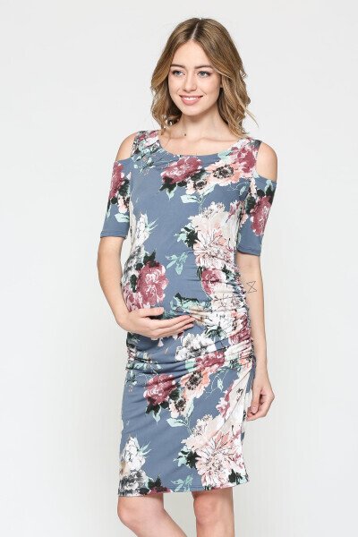 LaClef Women's Cold Shoulder Maternity Midi Dress- - LACLEF (1)