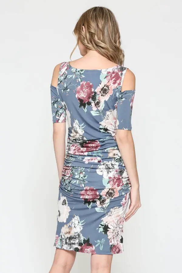 LaClef Women's Cold Shoulder Maternity Midi Dress- - 4