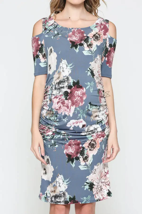 LaClef Women's Cold Shoulder Maternity Midi Dress- - 6