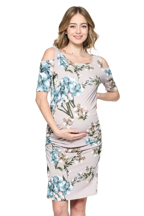 LaClef Women's Cold Shoulder Maternity Midi Dress- - 1