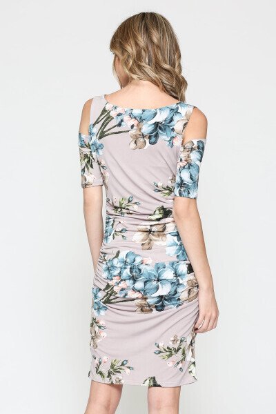 LaClef Women's Cold Shoulder Maternity Midi Dress- - 4