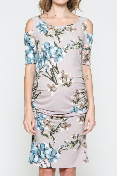 LaClef Women's Cold Shoulder Maternity Midi Dress- - 6