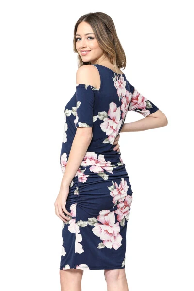 LaClef Women's Cold Shoulder Maternity Midi Dress - Modazone