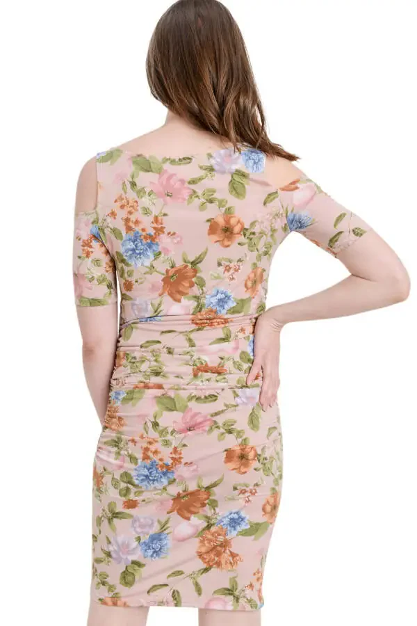 LaClef Women's Cold Shoulder Maternity Midi Dress- - 3