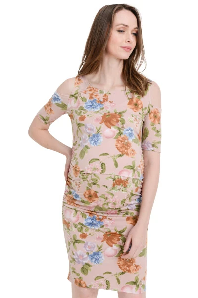 LaClef Women's Cold Shoulder Maternity Midi Dress- - 6