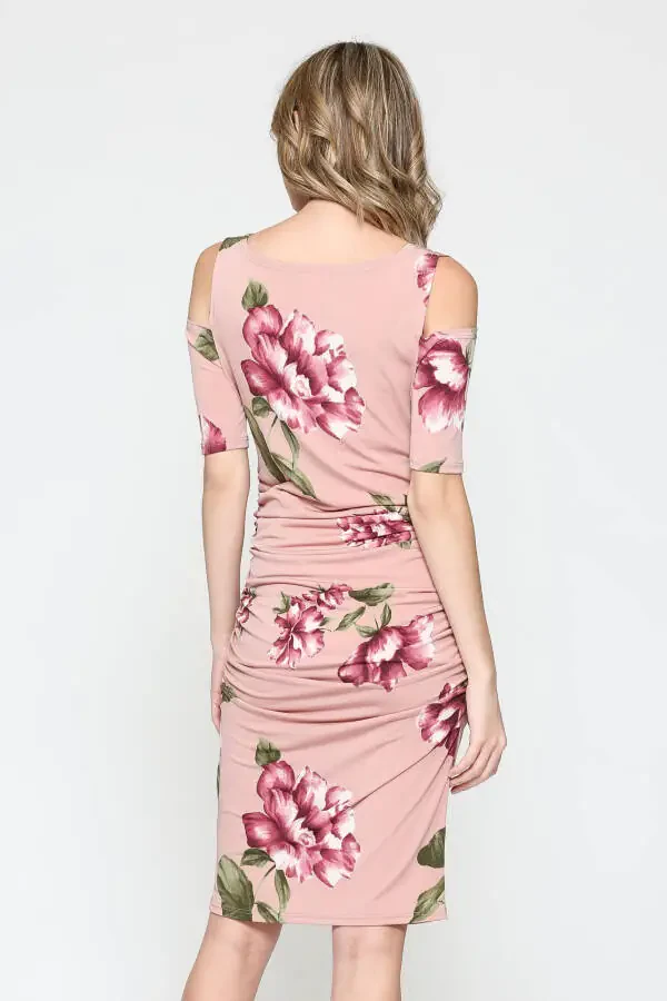 LaClef Women's Cold Shoulder Maternity Midi Dress- - 3