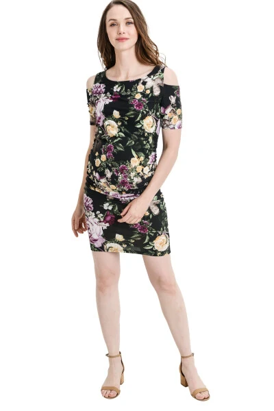 LaClef Women's Cold Shoulder Maternity Midi Dress - 4