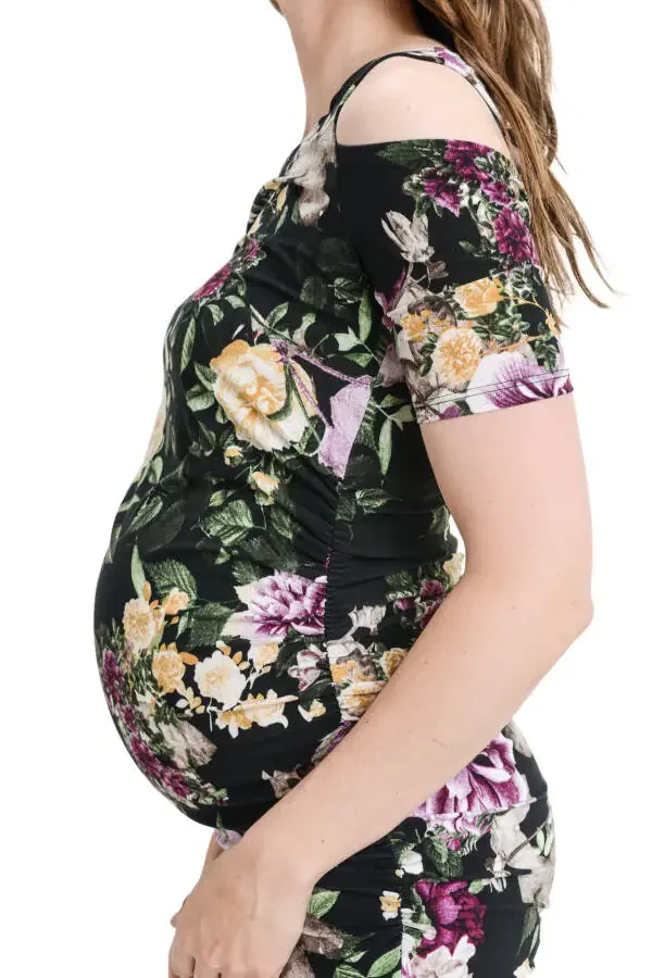 LaClef Women's Cold Shoulder Maternity Midi Dress - 5