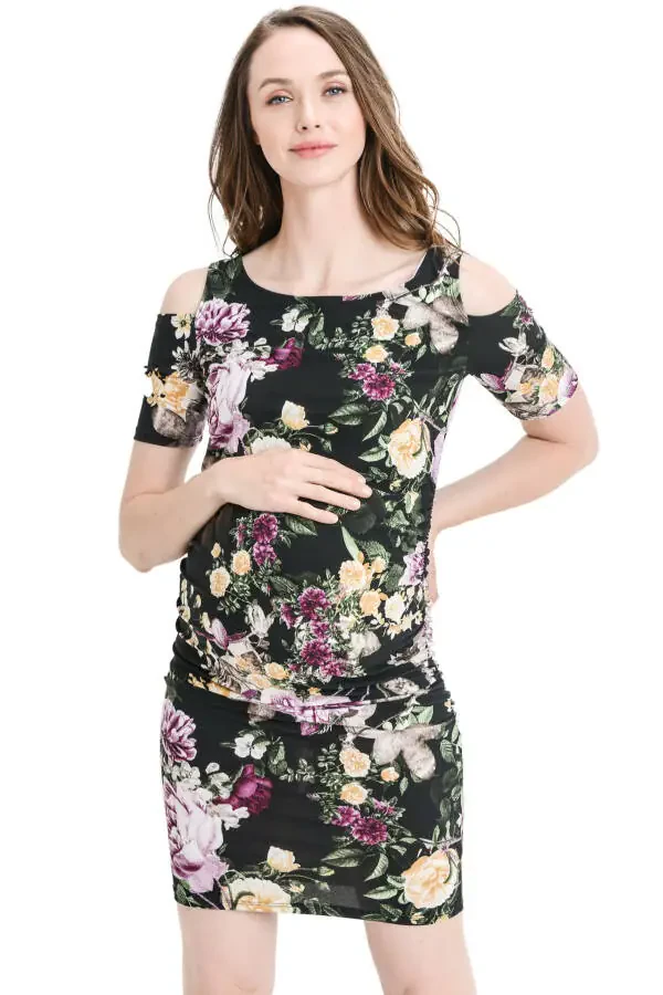 LaClef Women's Cold Shoulder Maternity Midi Dress - 6