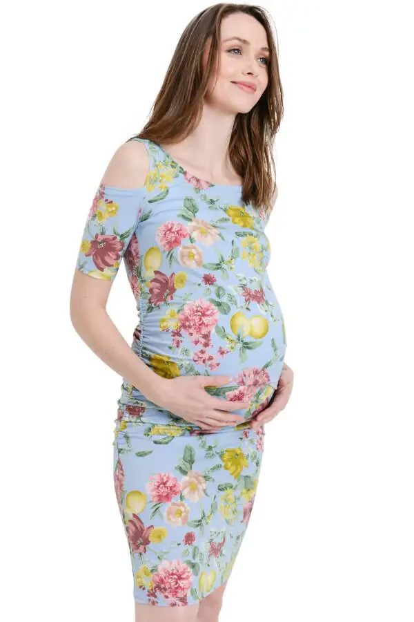 LaClef Women's Cold Shoulder Maternity Midi Dress - 1