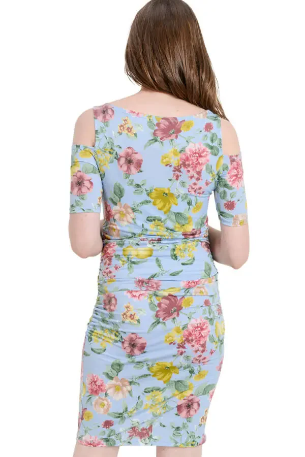 LaClef Women's Cold Shoulder Maternity Midi Dress - 3