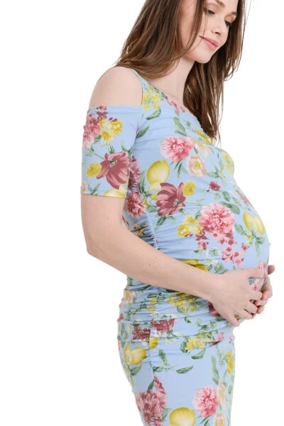 LaClef Women's Cold Shoulder Maternity Midi Dress - 5