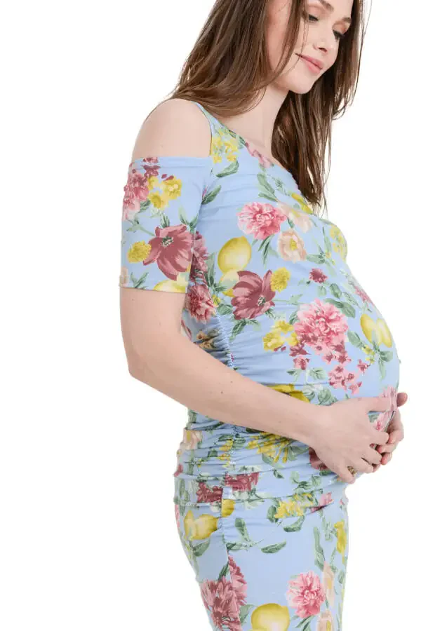 LaClef Women's Cold Shoulder Maternity Midi Dress - 5