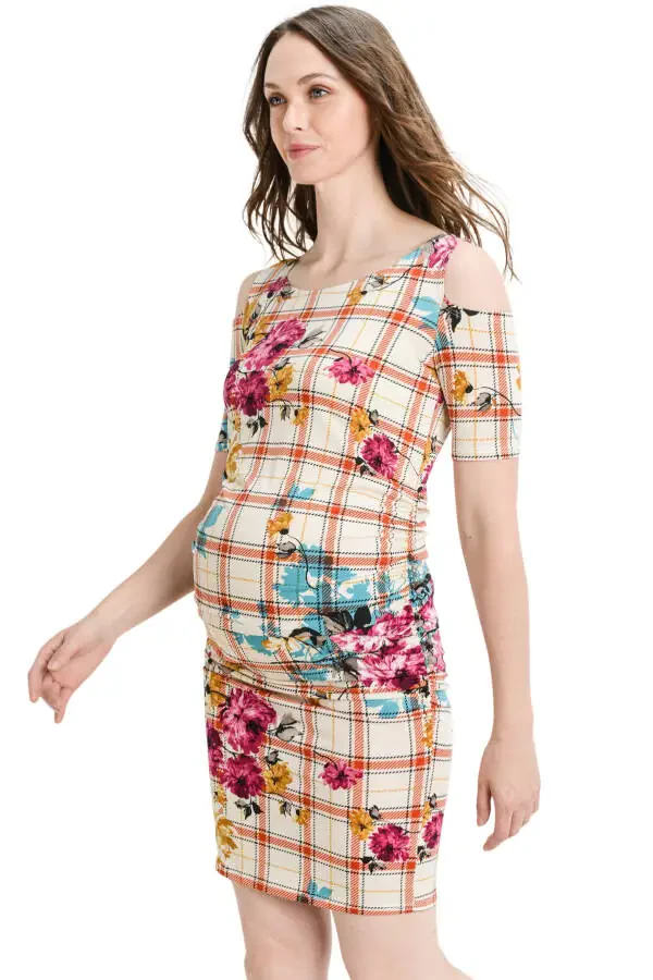 LaClef Women's Cold Shoulder Maternity Midi Dress - 1