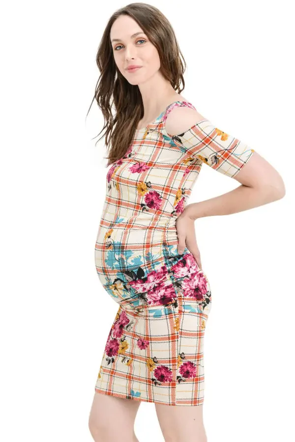 LaClef Women's Cold Shoulder Maternity Midi Dress - 2