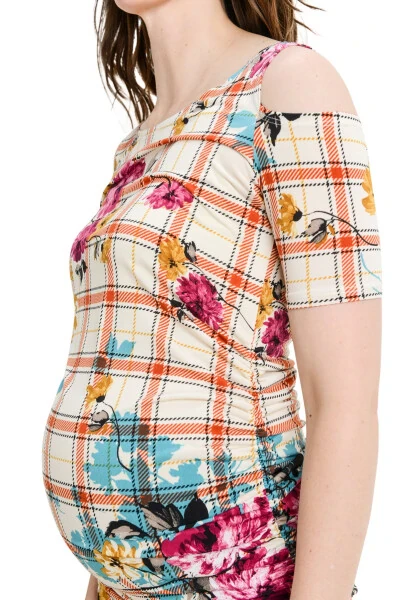 LaClef Women's Cold Shoulder Maternity Midi Dress - 5