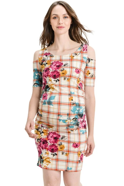 LaClef Women's Cold Shoulder Maternity Midi Dress - 6