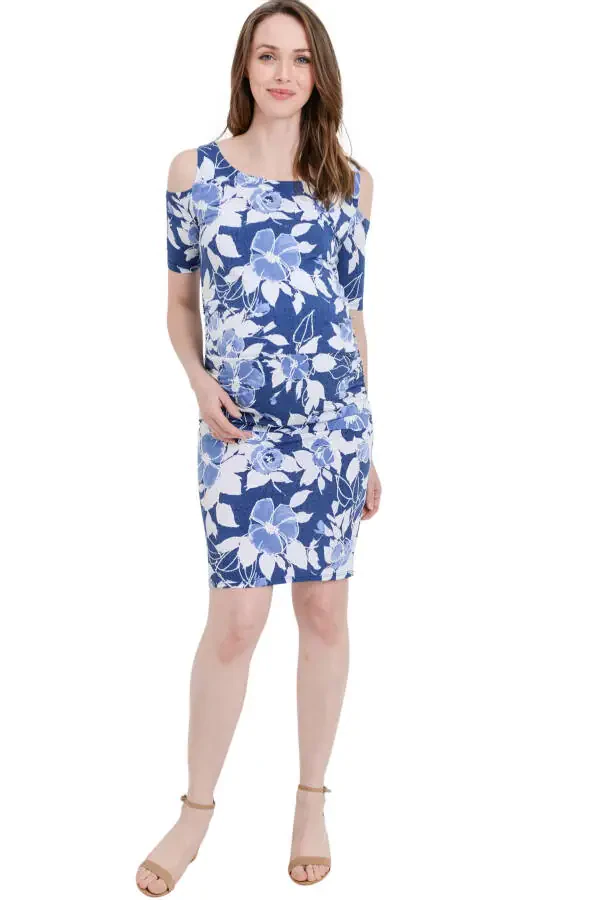 LaClef Women's Cold Shoulder Maternity Midi Dress - 4