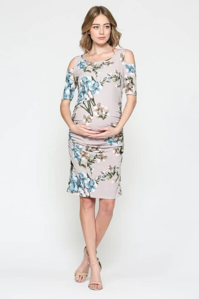 LaClef Women's Cold Shoulder Maternity Midi Dress - 5
