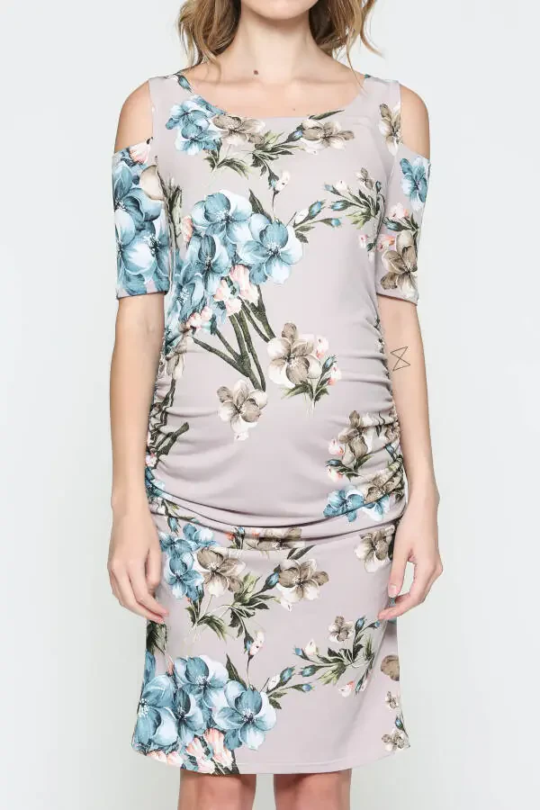 LaClef Women's Cold Shoulder Maternity Midi Dress - 6