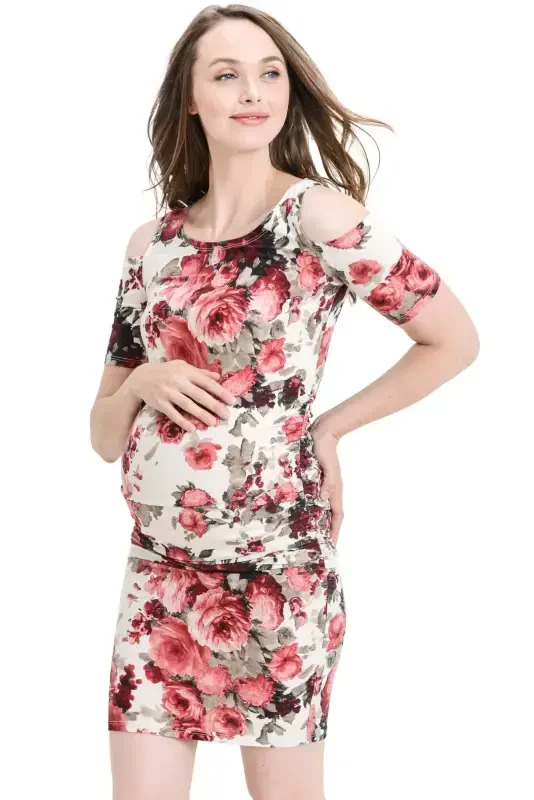 LaClef Women's Cold Shoulder Maternity Midi Dress - Modazone