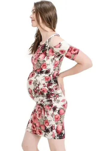 LaClef Women's Cold Shoulder Maternity Midi Dress - 5